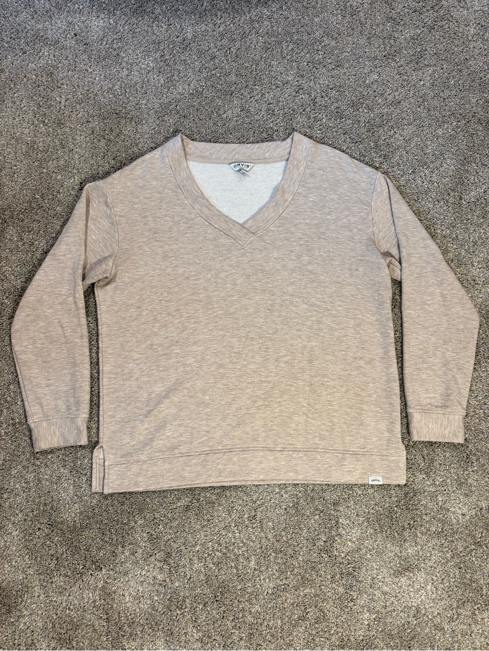 Orvis Classic Collection Womens Oatmeal Cream Fleece V-Neck Pullover Sweater M